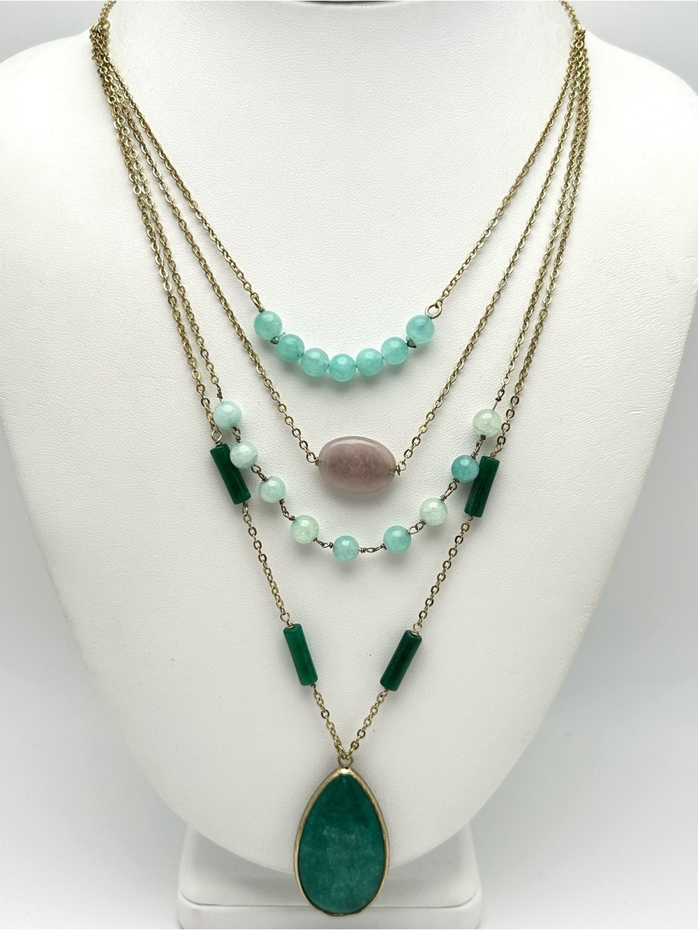 LOFT Draped Beaded Pendant Necklace